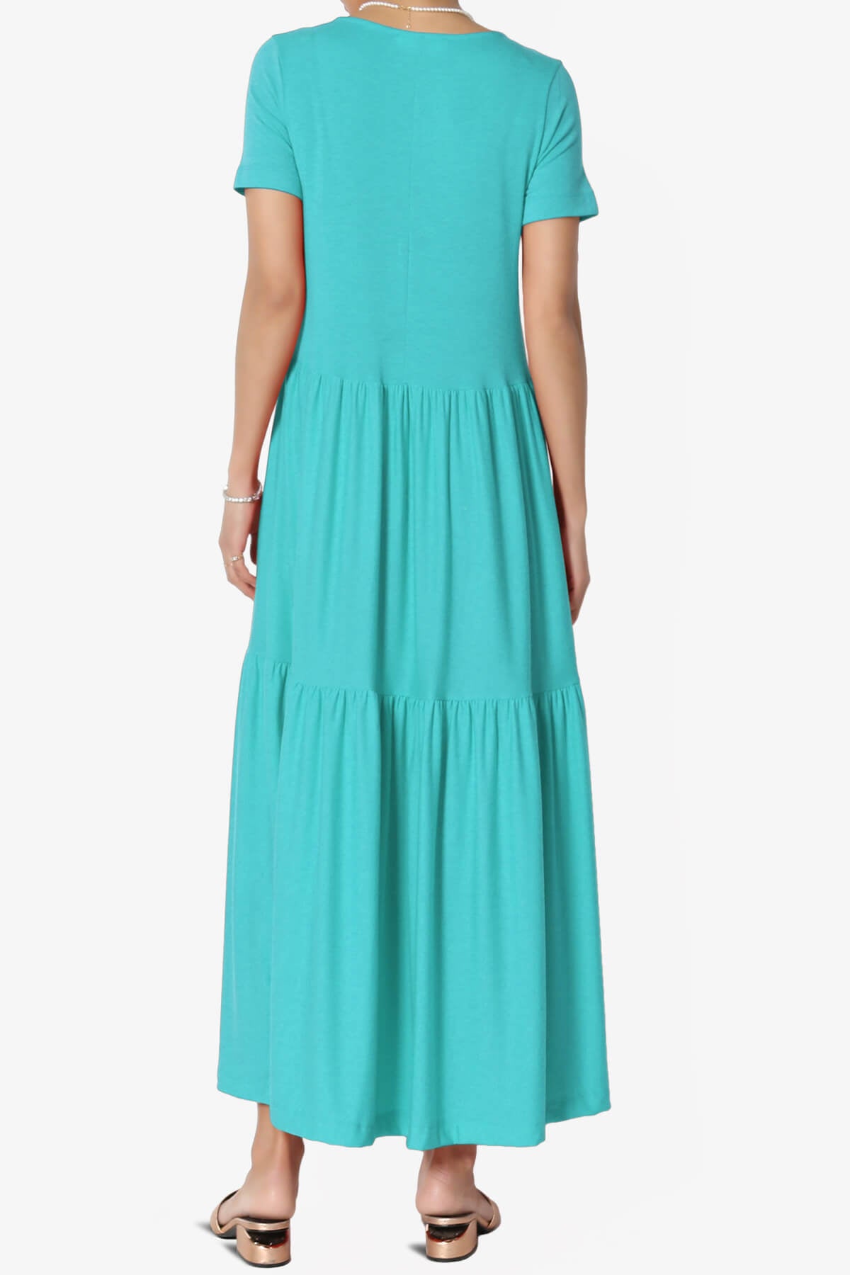 Load image into Gallery viewer, Macie Short Sleeve Tiered Jersey Long Midi Dress ICE BLUE_2
