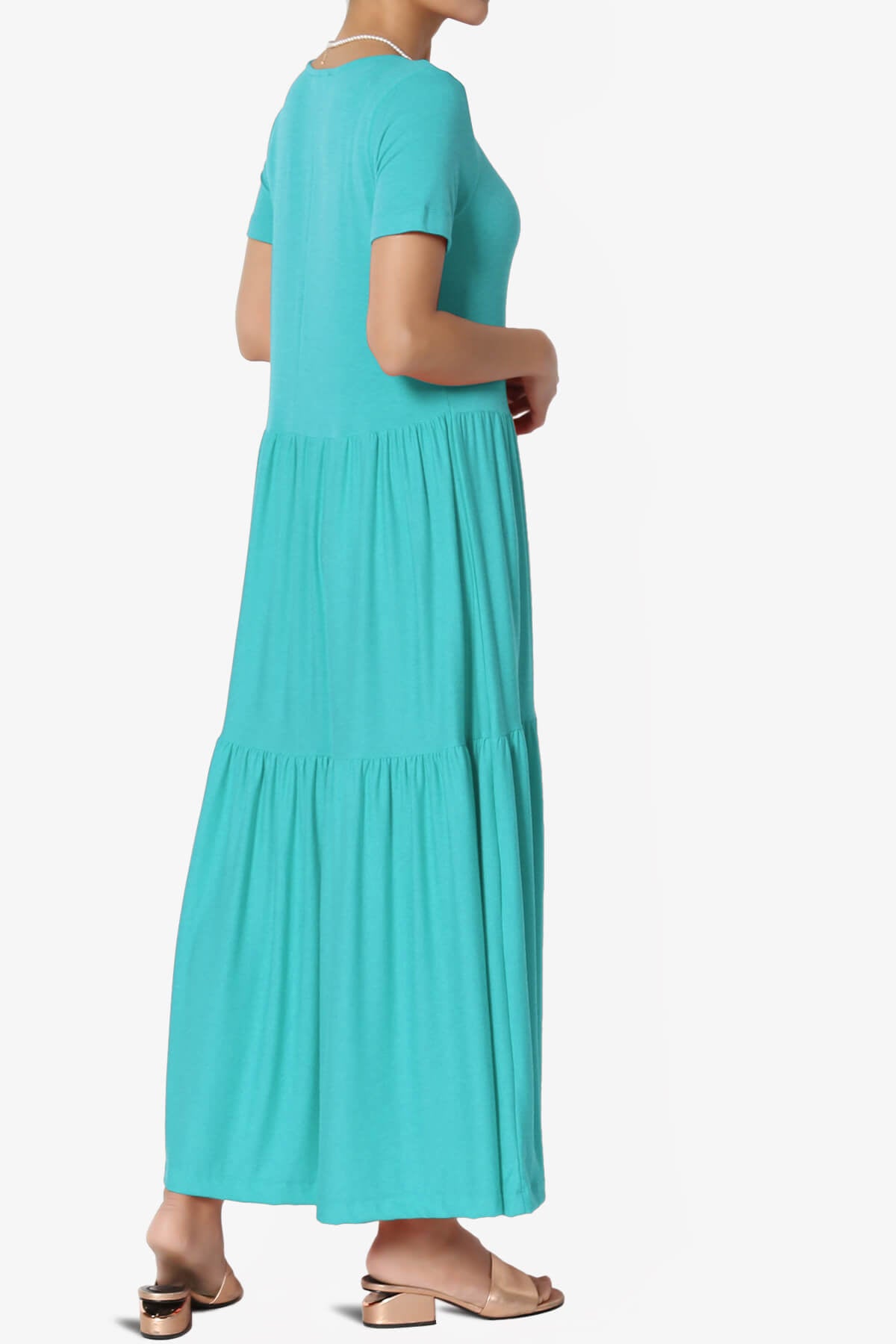 Load image into Gallery viewer, Macie Short Sleeve Tiered Jersey Long Midi Dress ICE BLUE_4
