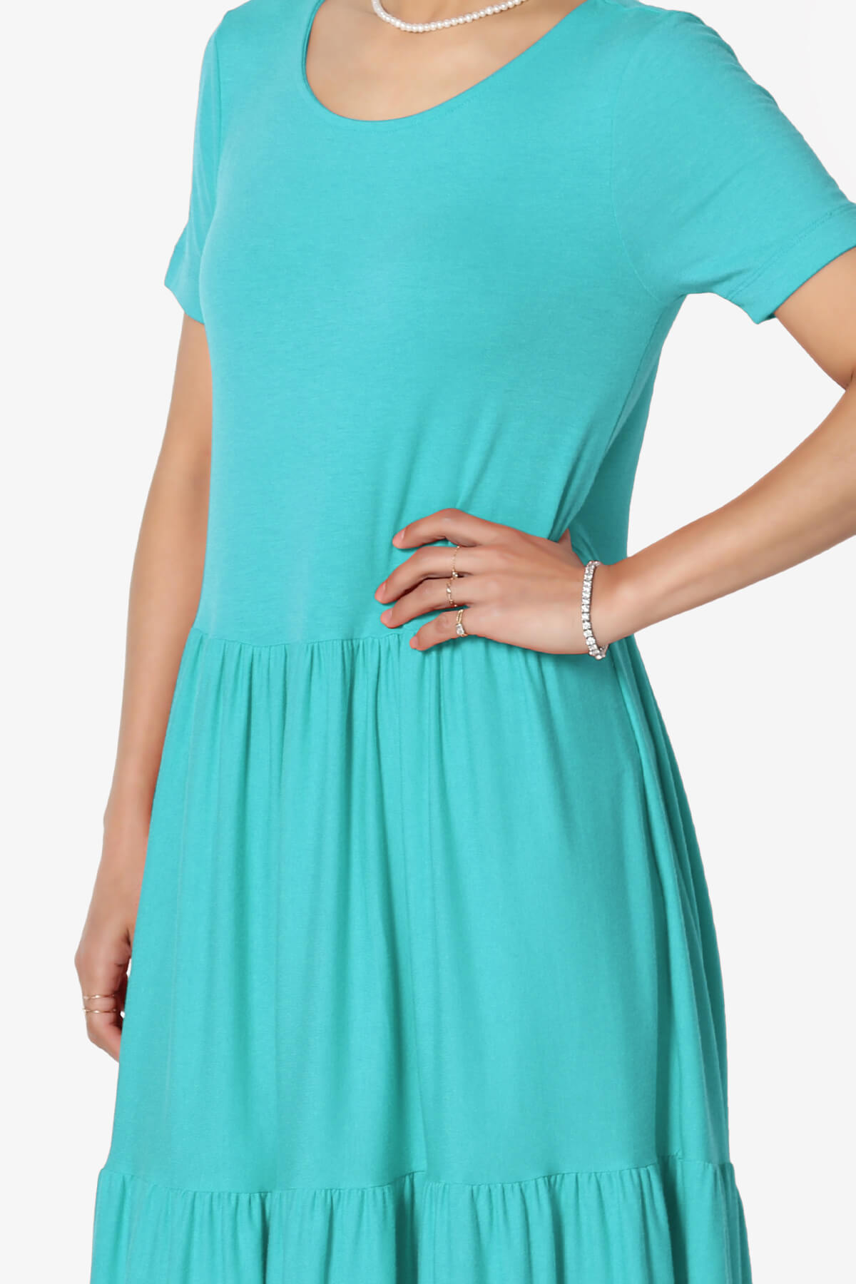 Load image into Gallery viewer, Macie Short Sleeve Tiered Jersey Long Midi Dress ICE BLUE_5
