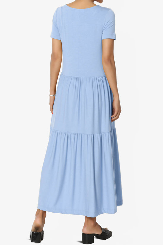 Load image into Gallery viewer, Macie Short Sleeve Tiered Jersey Long Midi Dress LIGHT BLUE_2
