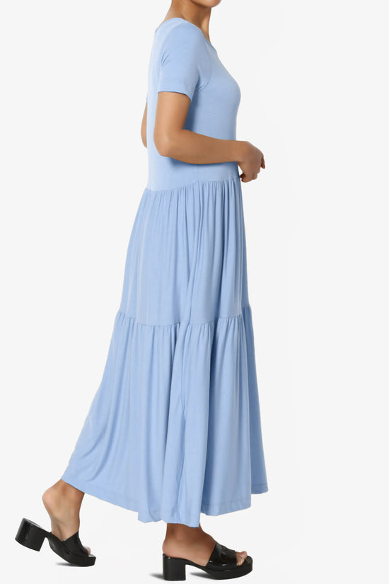 Load image into Gallery viewer, Macie Short Sleeve Tiered Jersey Long Midi Dress LIGHT BLUE_4
