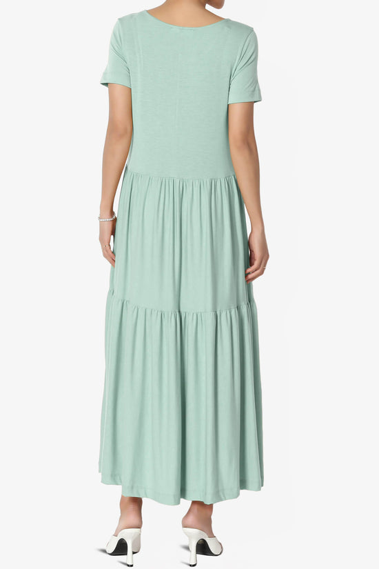 Load image into Gallery viewer, Macie Short Sleeve Tiered Jersey Long Midi Dress LIGHT GREEN_2
