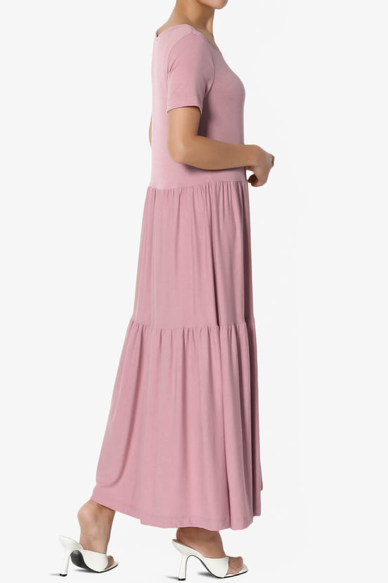Macie Short Sleeve Tiered Jersey Long Midi Dress LIGHT ROSE_4