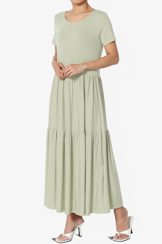 Load image into Gallery viewer, Macie Short Sleeve Tiered Jersey Long Midi Dress LIGHT SAGE_3
