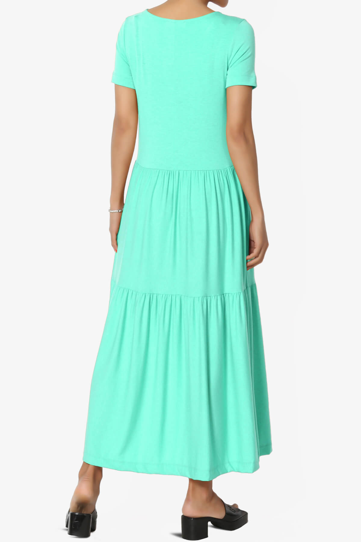 Load image into Gallery viewer, Macie Short Sleeve Tiered Jersey Long Midi Dress MINT_2
