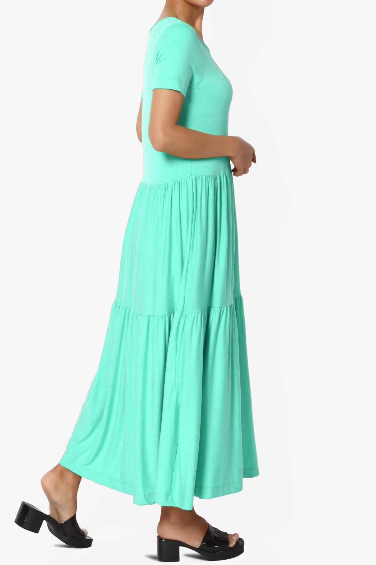 Load image into Gallery viewer, Macie Short Sleeve Tiered Jersey Long Midi Dress MINT_4

