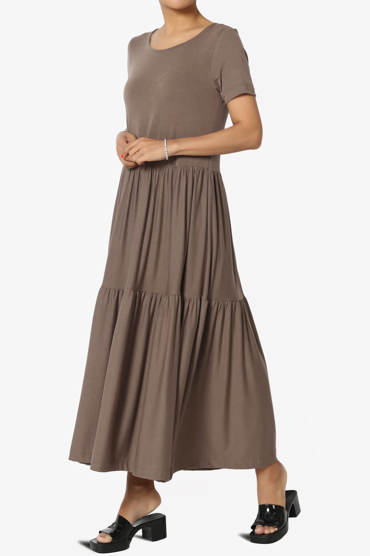 Macie Short Sleeve Tiered Jersey Long Midi Dress MOCHA_3