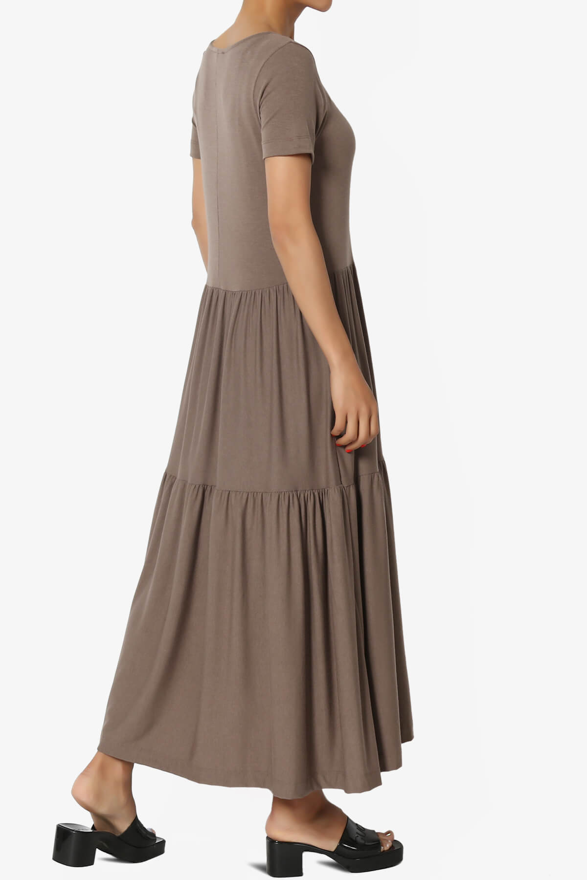 Load image into Gallery viewer, Macie Short Sleeve Tiered Jersey Long Midi Dress MOCHA_4
