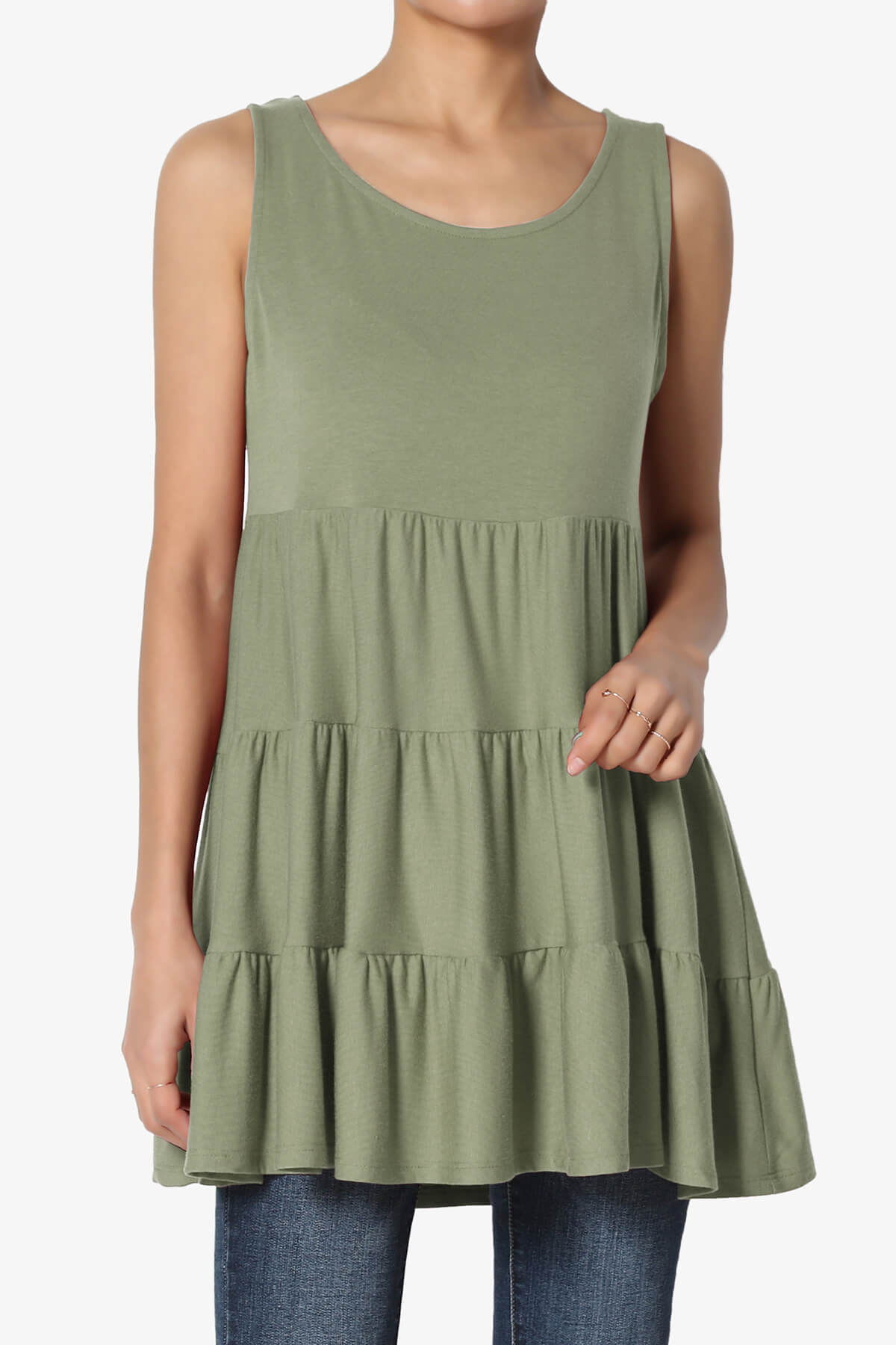 Load image into Gallery viewer, Maiika Sleeveless Tiered Ruffle Top DUSTY OLIVE_1
