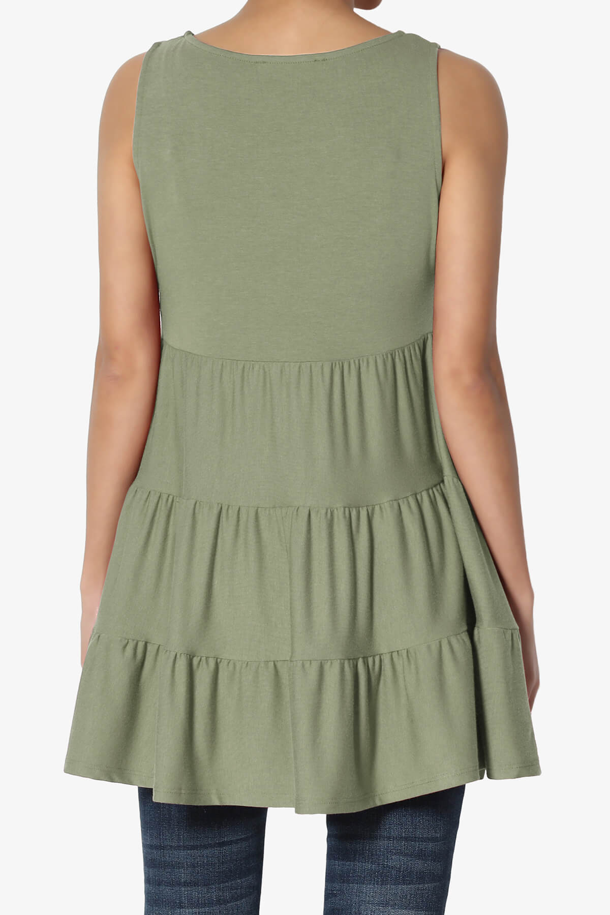 Load image into Gallery viewer, Maiika Sleeveless Tiered Ruffle Top DUSTY OLIVE_2
