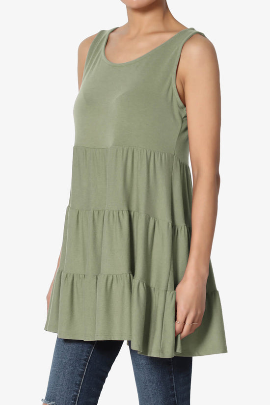 Load image into Gallery viewer, Maiika Sleeveless Tiered Ruffle Top DUSTY OLIVE_3
