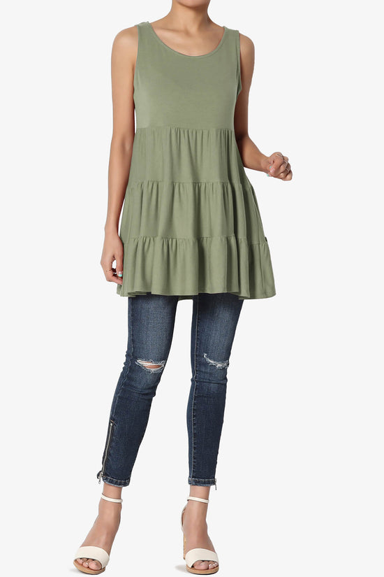 Load image into Gallery viewer, Maiika Sleeveless Tiered Ruffle Top DUSTY OLIVE_6
