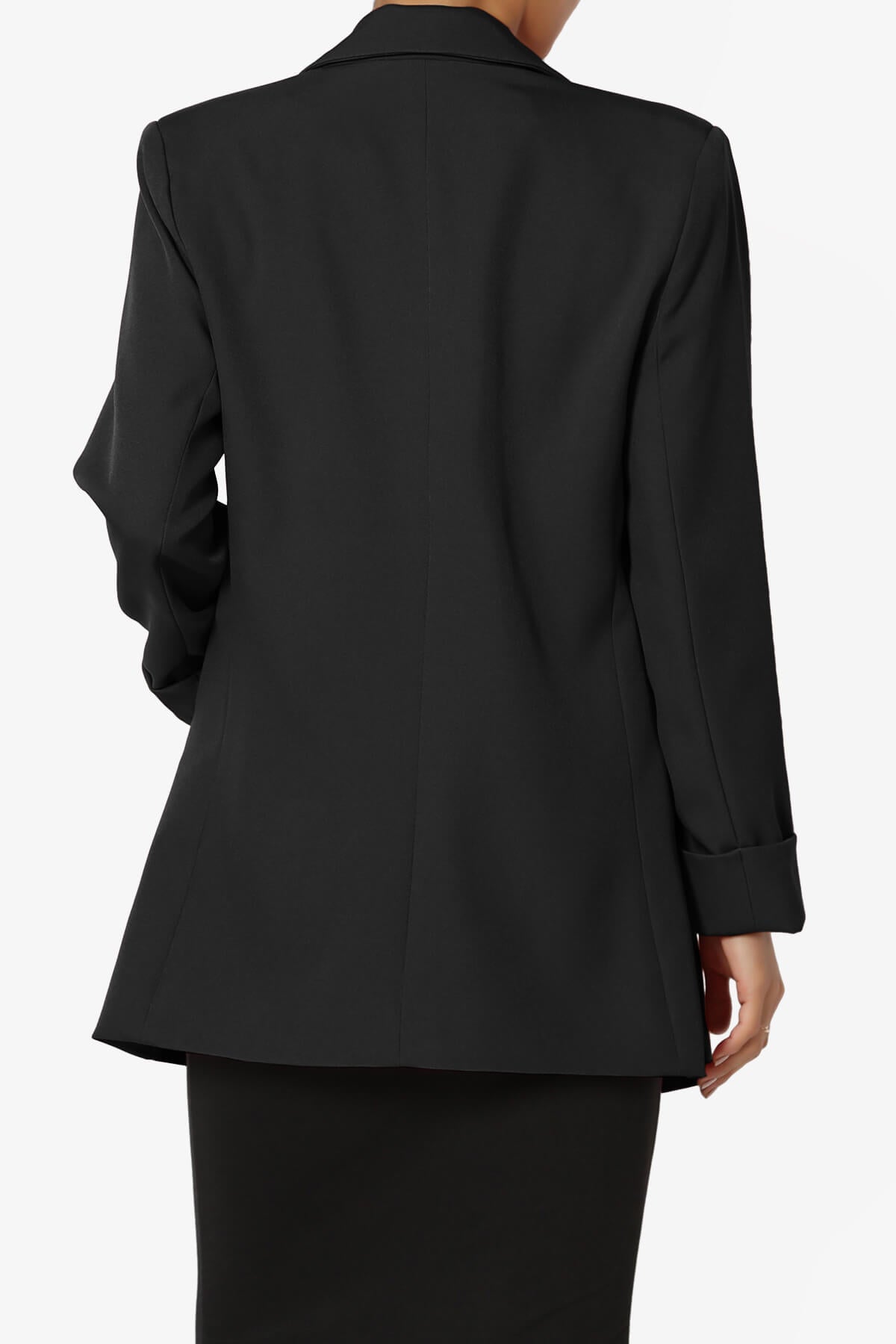 Malory Cuffed Sleeve Open Front Blazer BLACK_2