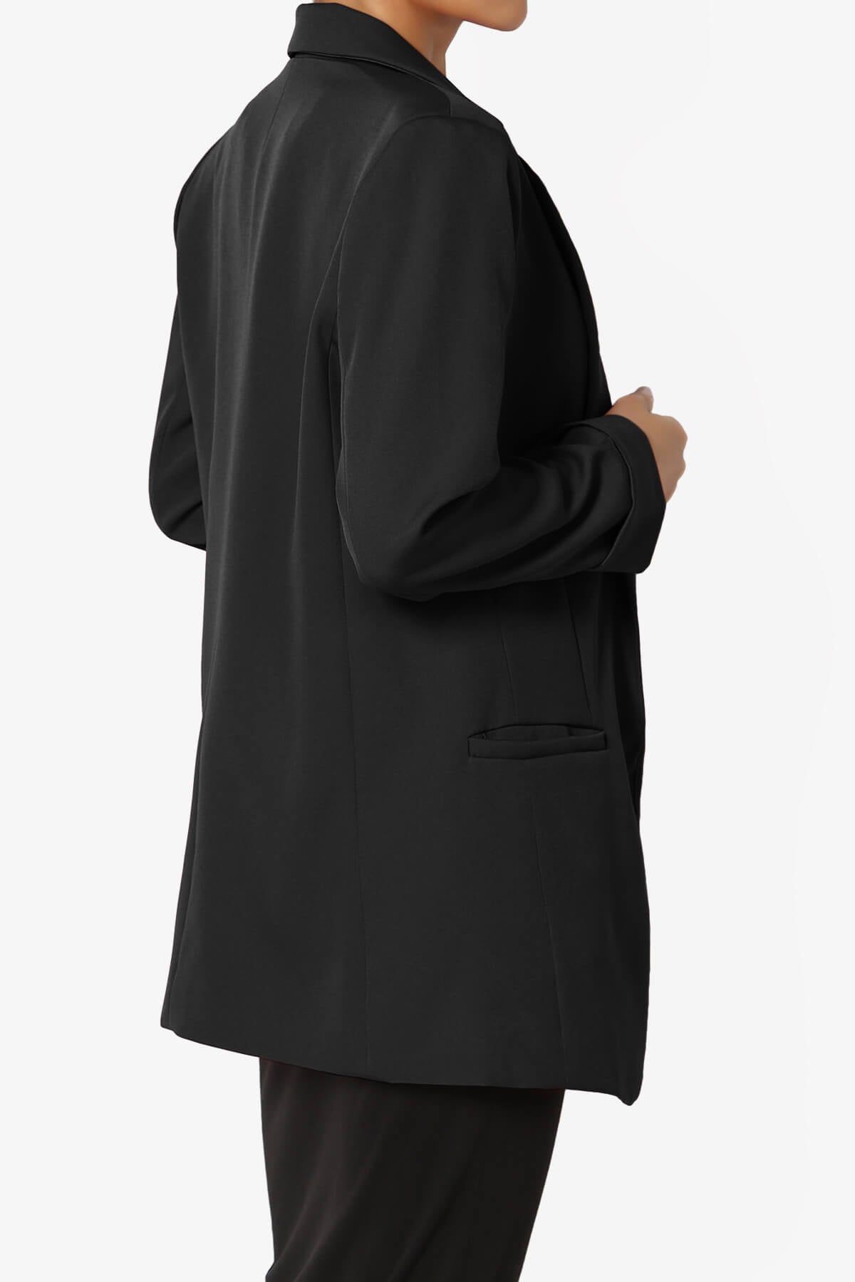 Load image into Gallery viewer, Malory Cuffed Sleeve Open Front Blazer BLACK_4
