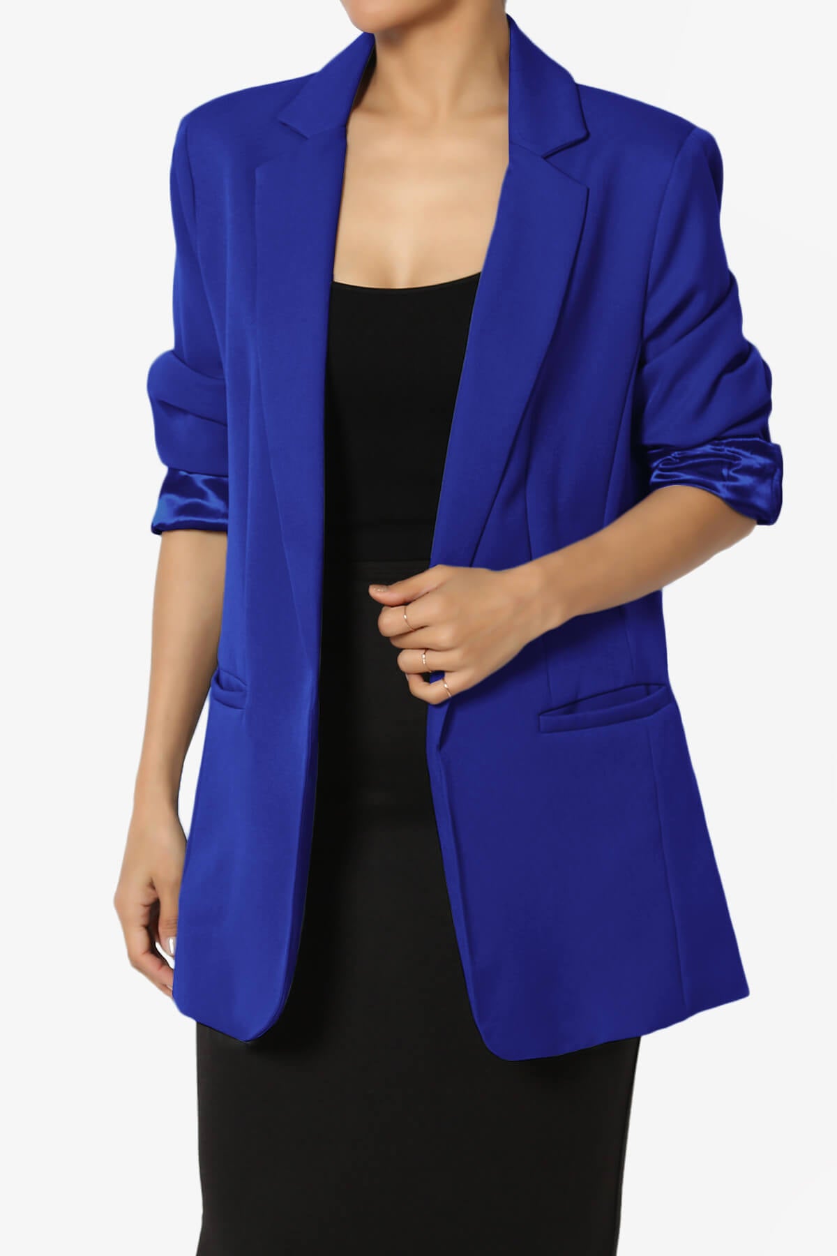 Malory Cuffed Sleeve Open Front Blazer BRIGHT BLUE_1