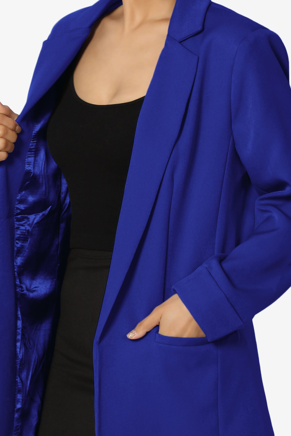 Malory Cuffed Sleeve Open Front Blazer BRIGHT BLUE_5