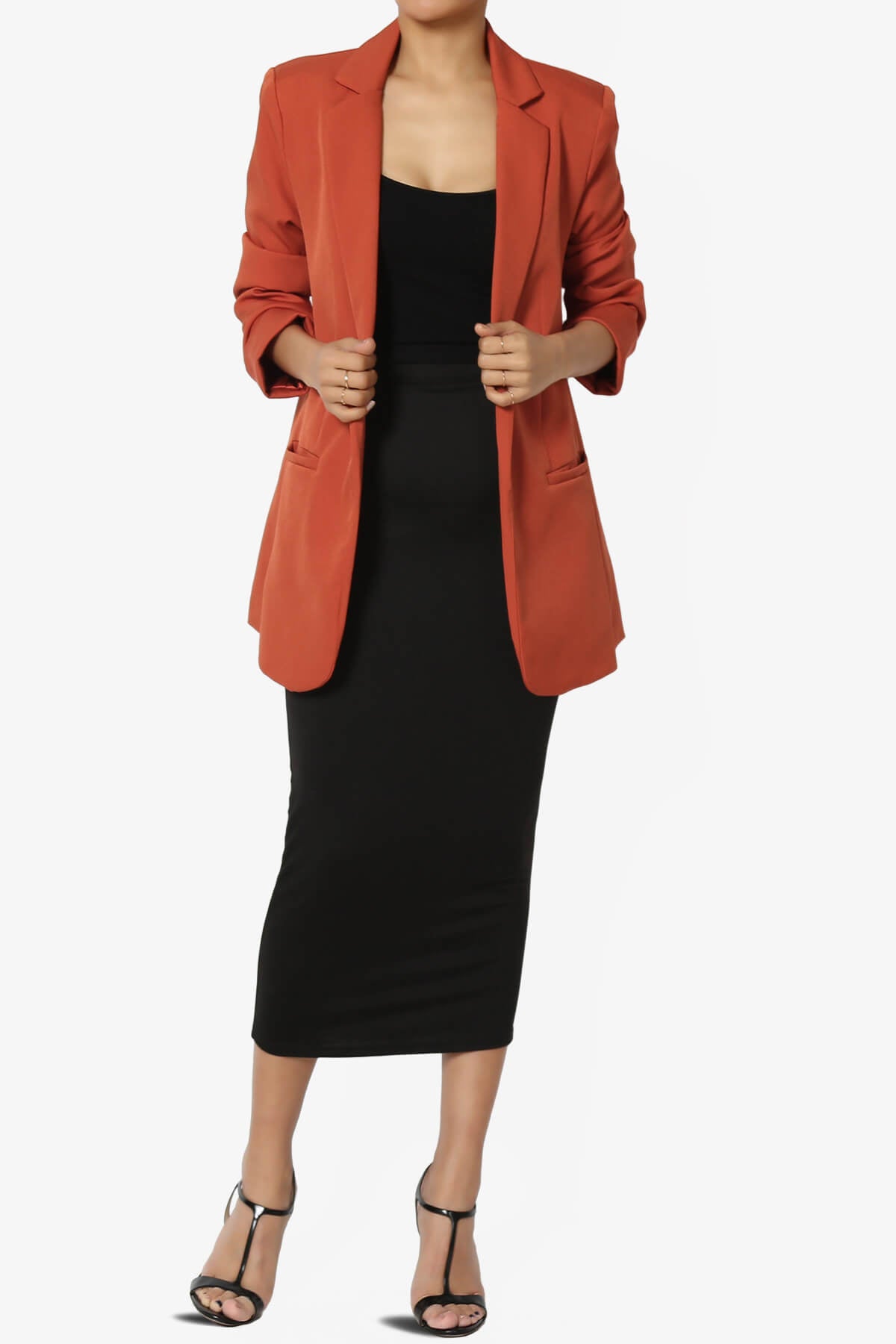 Load image into Gallery viewer, Malory Cuffed Sleeve Open Front Blazer COPPER_6
