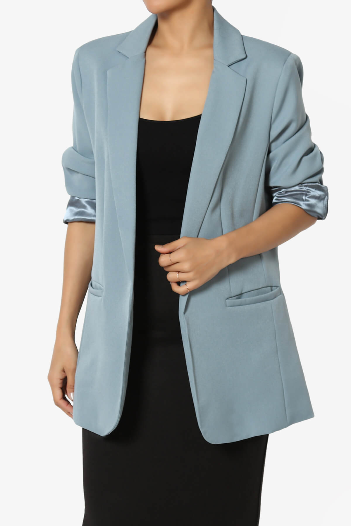 Load image into Gallery viewer, Malory Cuffed Sleeve Open Front Blazer DUSTY BLUE_1
