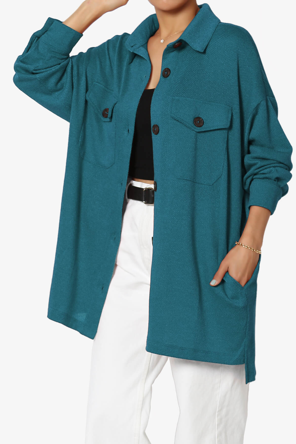 Load image into Gallery viewer, Matryx Jacquard Oversized Shirts Shacket TEAL_3
