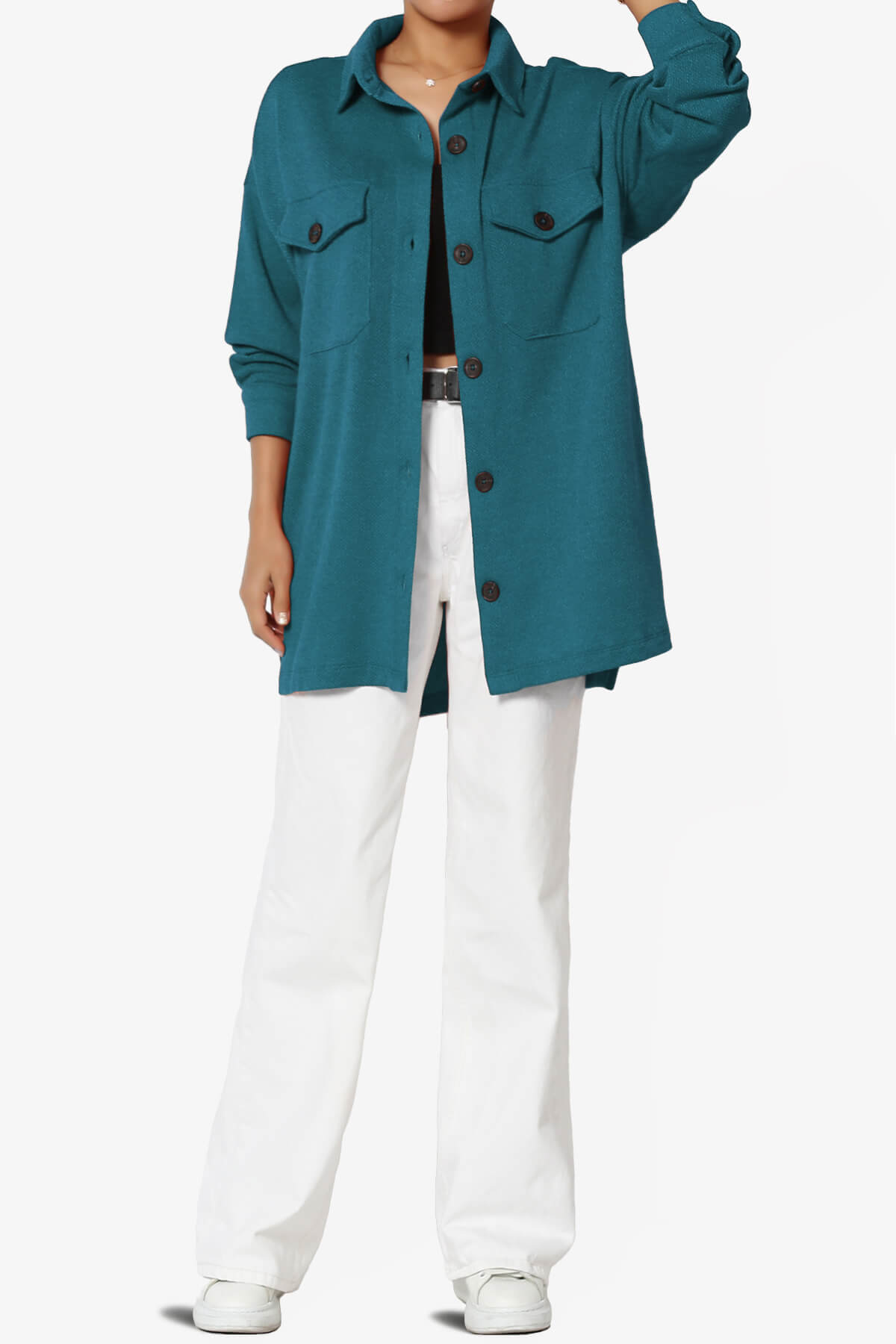 Load image into Gallery viewer, Matryx Jacquard Oversized Shirts Shacket TEAL_6
