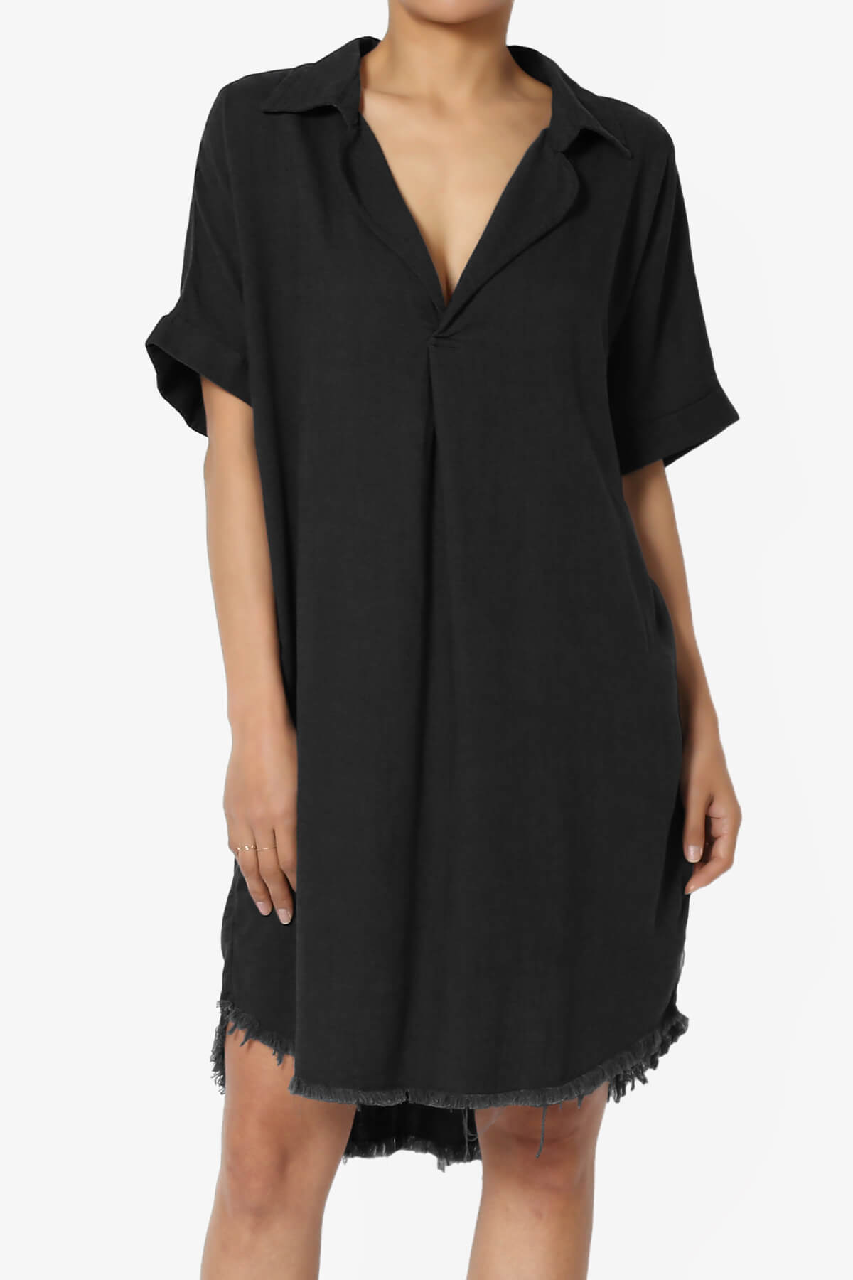 Mayven Linen Oversized Shirt Dress BLACK_1