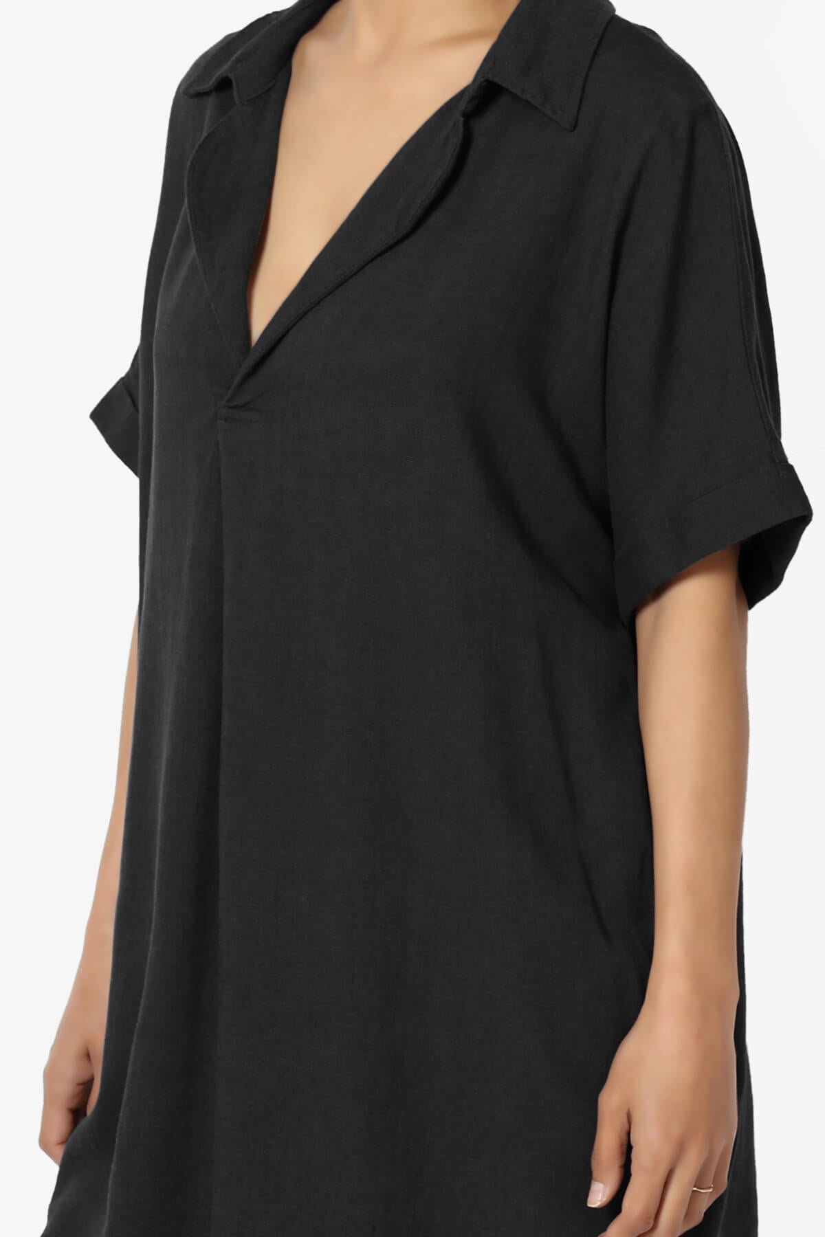 Mayven Linen Oversized Shirt Dress BLACK_5