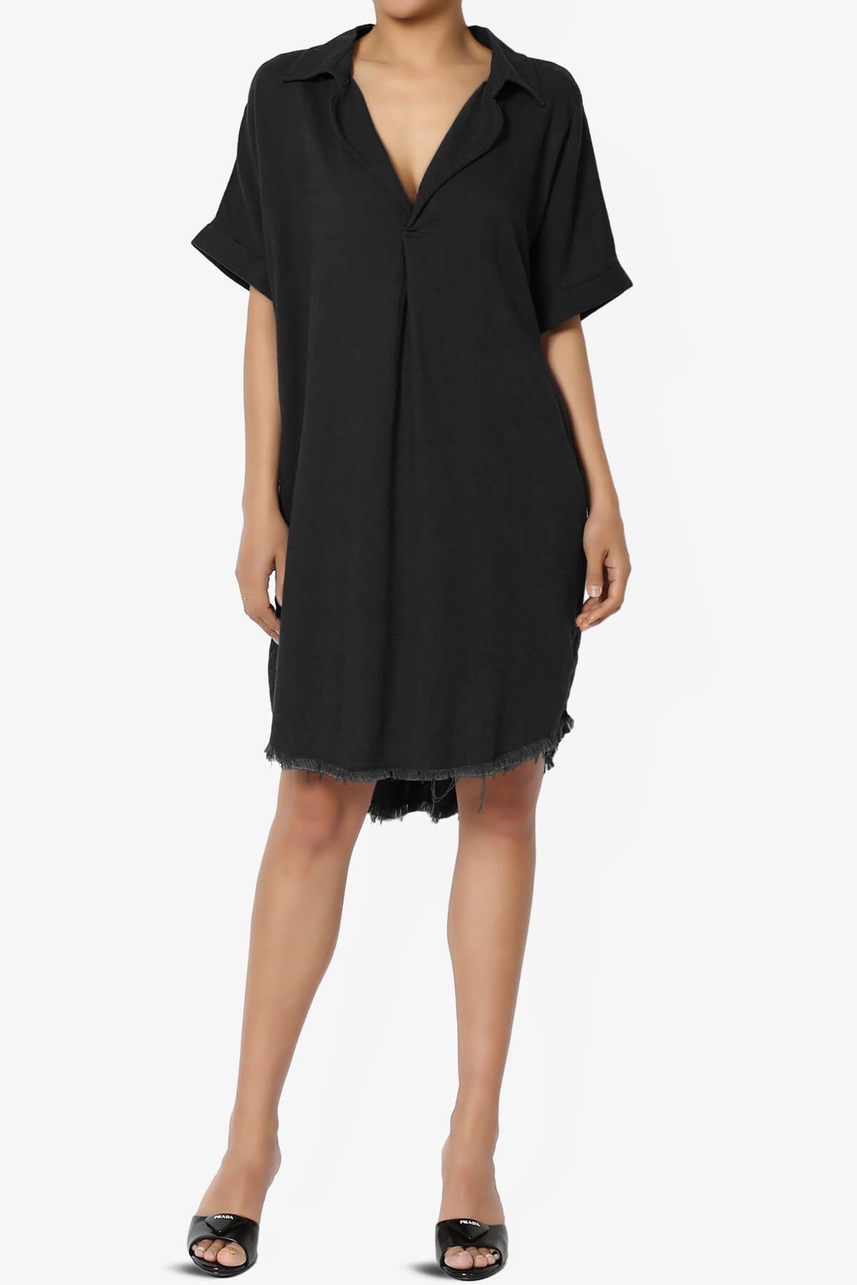 Mayven Linen Oversized Shirt Dress BLACK_6
