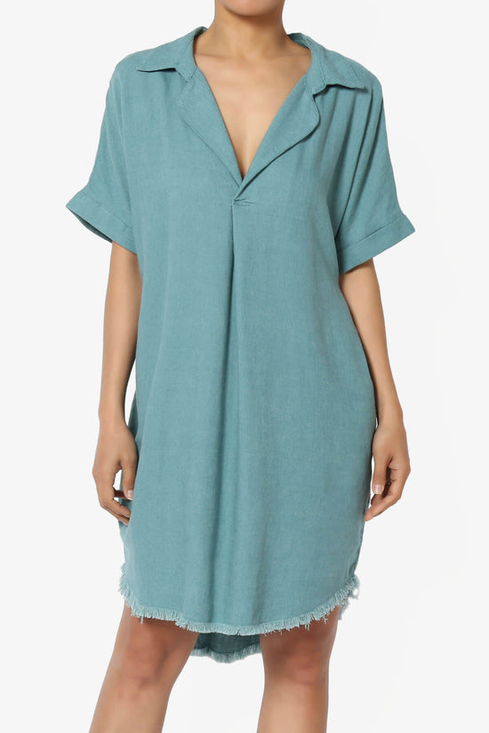 Load image into Gallery viewer, Mayven Linen Oversized Shirt Dress DUSTY TEAL_1
