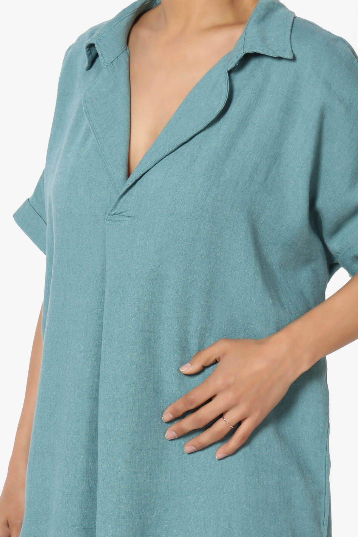 Load image into Gallery viewer, Mayven Linen Oversized Shirt Dress DUSTY TEAL_5

