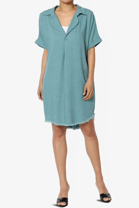 Load image into Gallery viewer, Mayven Linen Oversized Shirt Dress DUSTY TEAL_6
