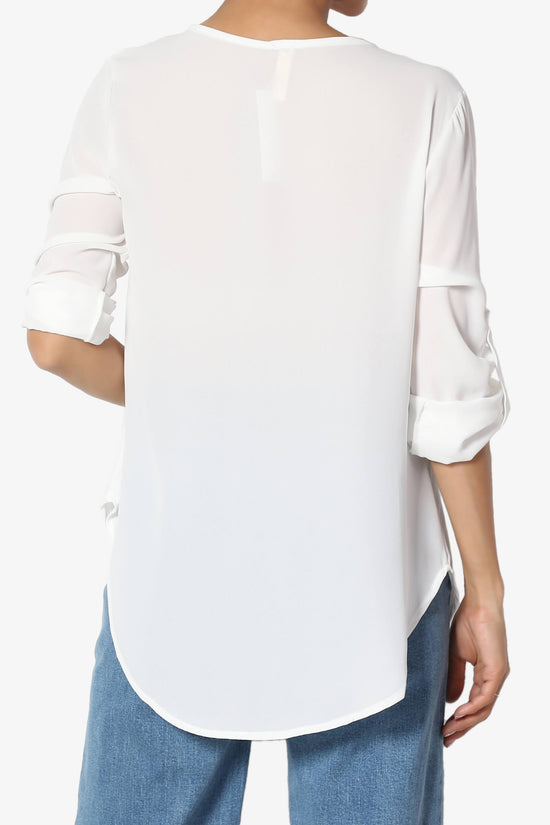 Load image into Gallery viewer, Astoria Tab Sleeve Split V-Neck Blouse IVORY_2
