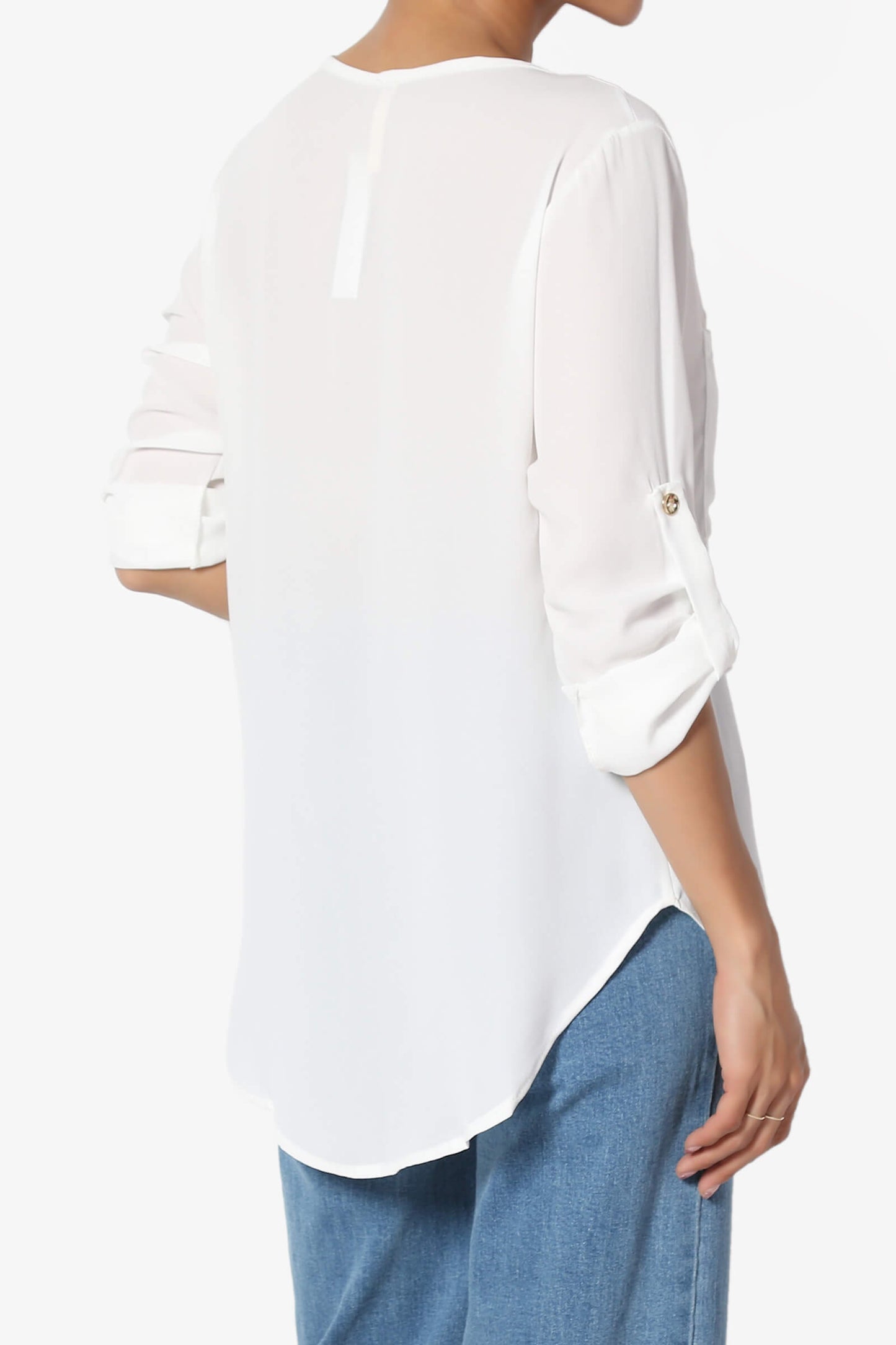 Load image into Gallery viewer, Astoria Tab Sleeve Split V-Neck Blouse IVORY_4
