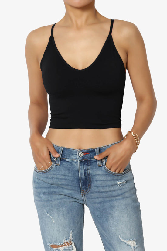 Load image into Gallery viewer, Melena Cross Back Triangle V-Neck Crop Cami BLACK_1
