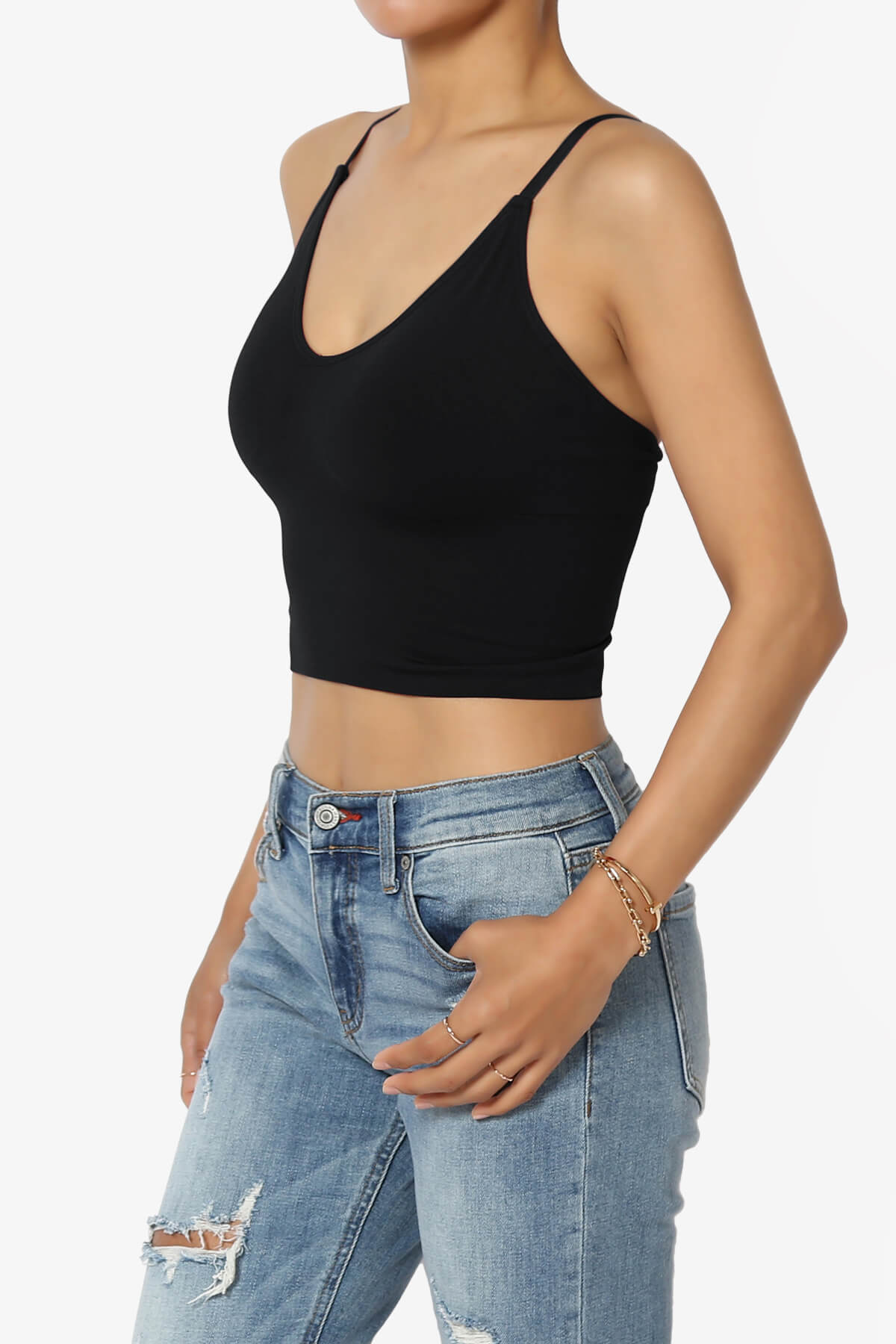 Load image into Gallery viewer, Melena Cross Back Triangle V-Neck Crop Cami BLACK_3
