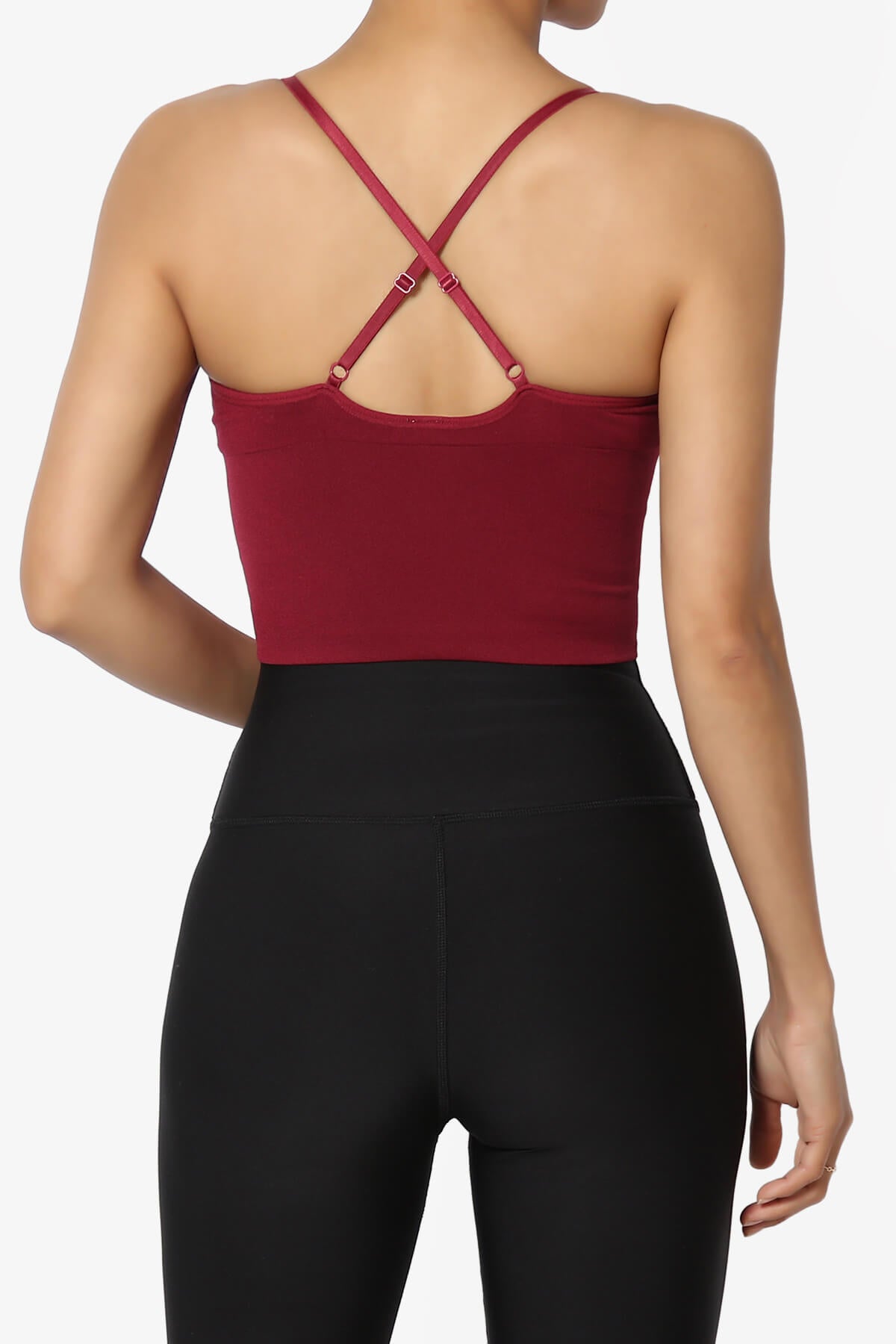 Load image into Gallery viewer, Melena Cross Back Triangle V-Neck Crop Cami BURGUNDY_2
