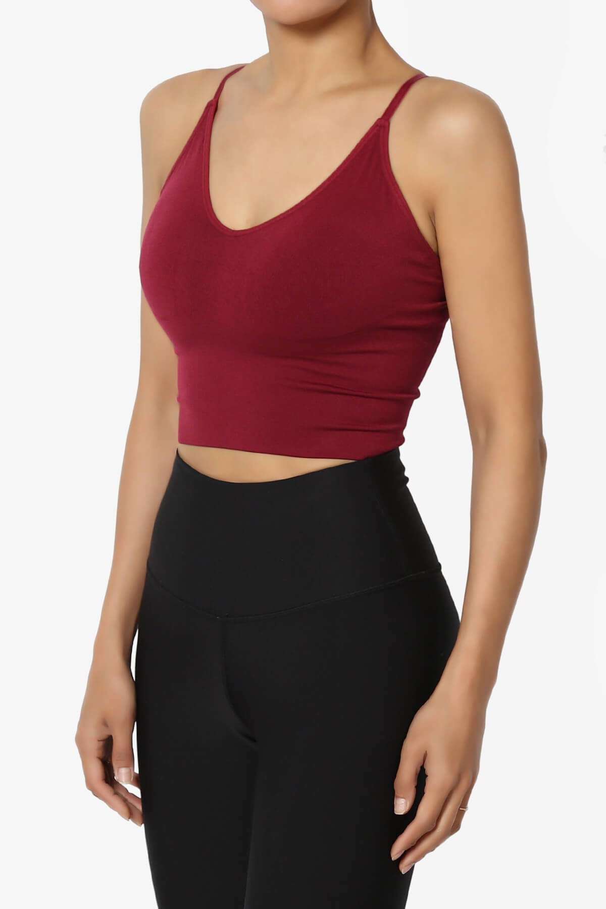 Load image into Gallery viewer, Melena Cross Back Triangle V-Neck Crop Cami BURGUNDY_3
