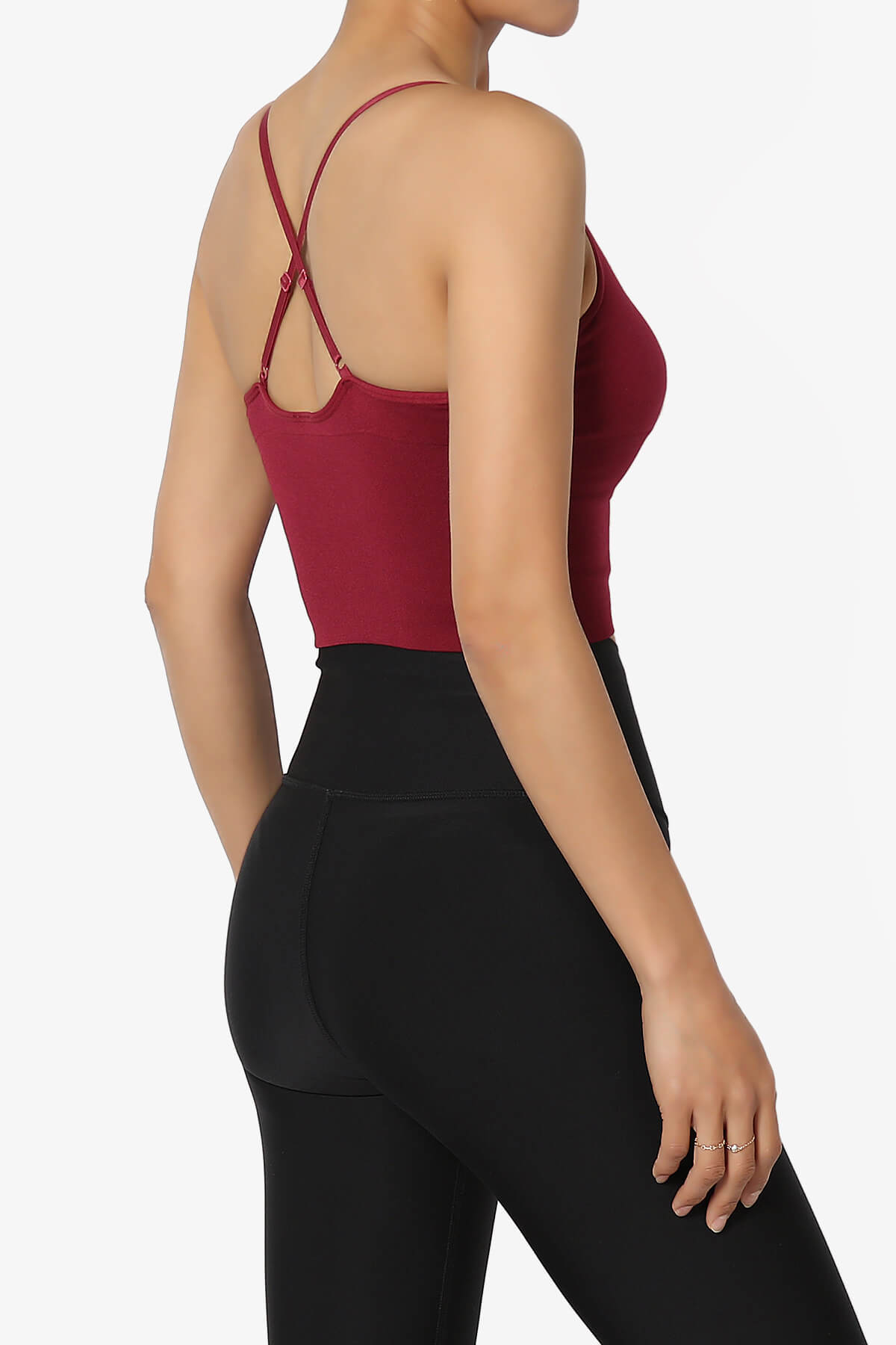 Load image into Gallery viewer, Melena Cross Back Triangle V-Neck Crop Cami BURGUNDY_4
