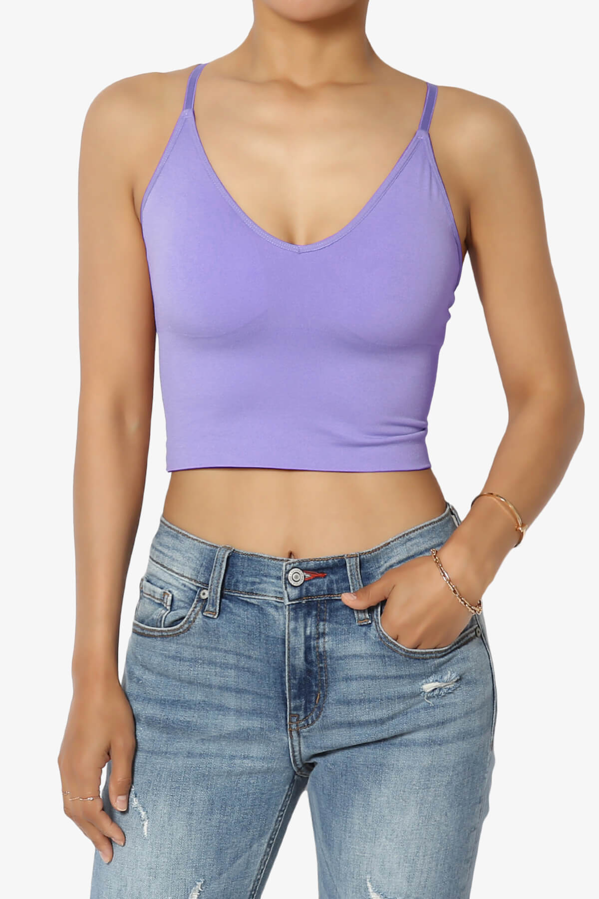 Load image into Gallery viewer, Melena Cross Back Triangle V-Neck Crop Cami LAVENDER_1
