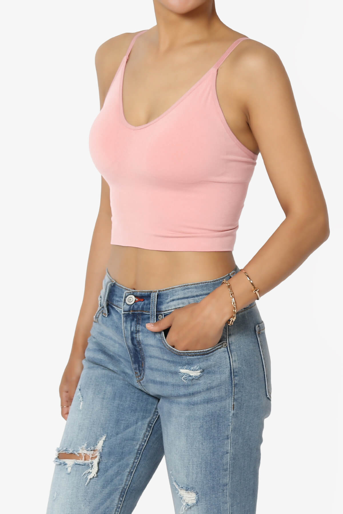 Load image into Gallery viewer, Melena Cross Back Triangle V-Neck Crop Cami LIGHT PINK_3
