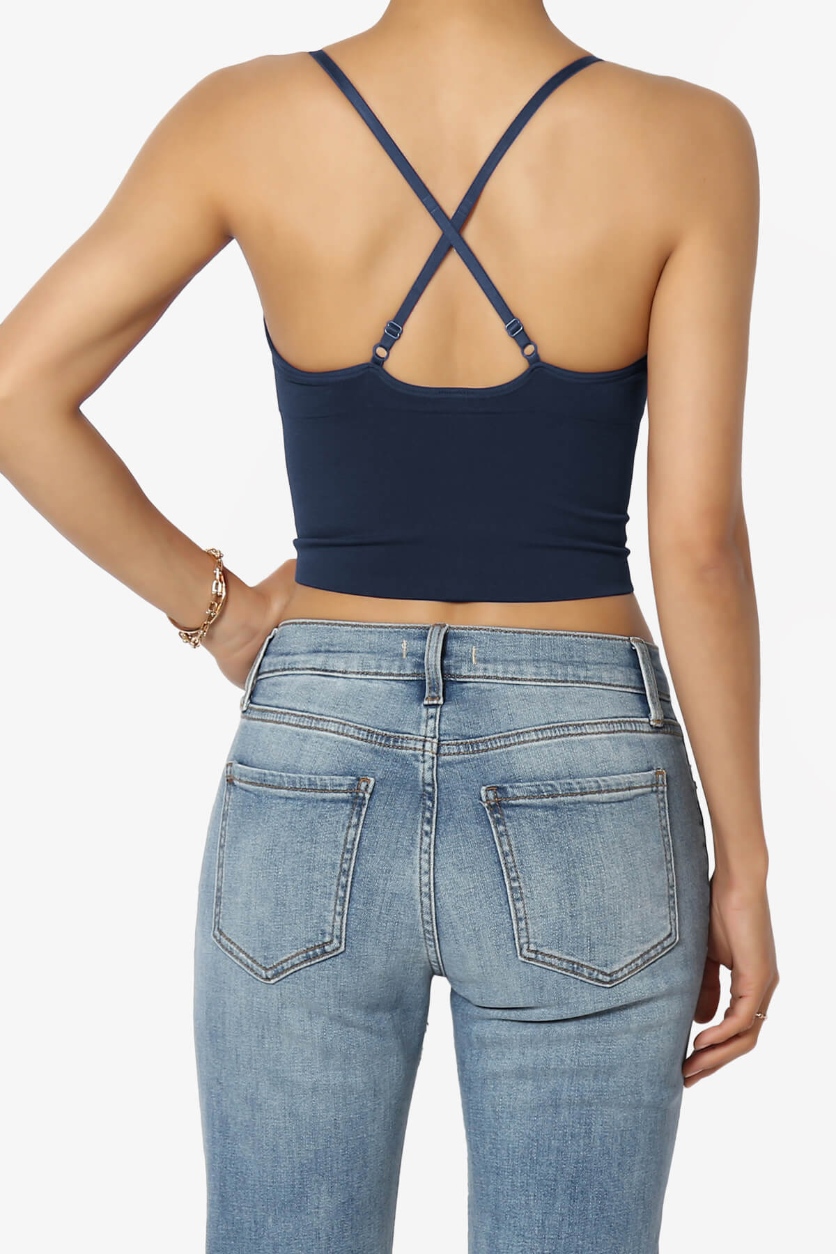Load image into Gallery viewer, Melena Cross Back Triangle V-Neck Crop Cami NAVY_2
