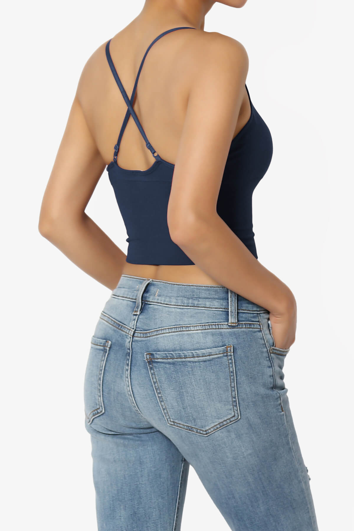 Load image into Gallery viewer, Melena Cross Back Triangle V-Neck Crop Cami NAVY_4

