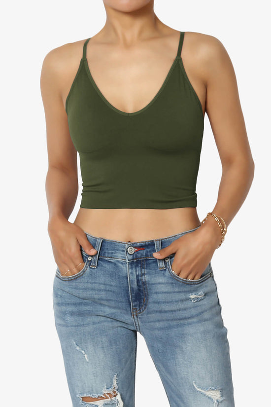 Load image into Gallery viewer, Melena Cross Back Triangle V-Neck Crop Cami OLIVE_1
