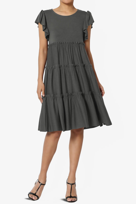 Load image into Gallery viewer, Minka Flutter Sleeve Tiered Ruffle Dress ASH GREY_1
