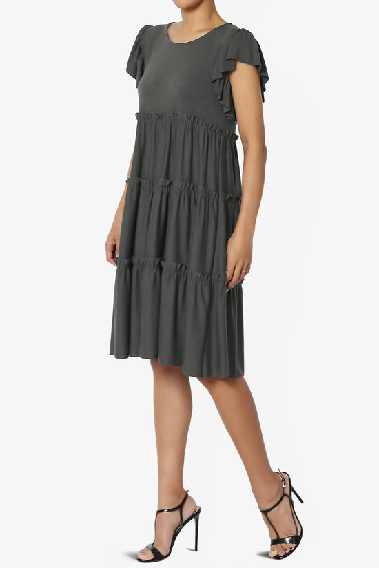Load image into Gallery viewer, Minka Flutter Sleeve Tiered Ruffle Dress ASH GREY_3
