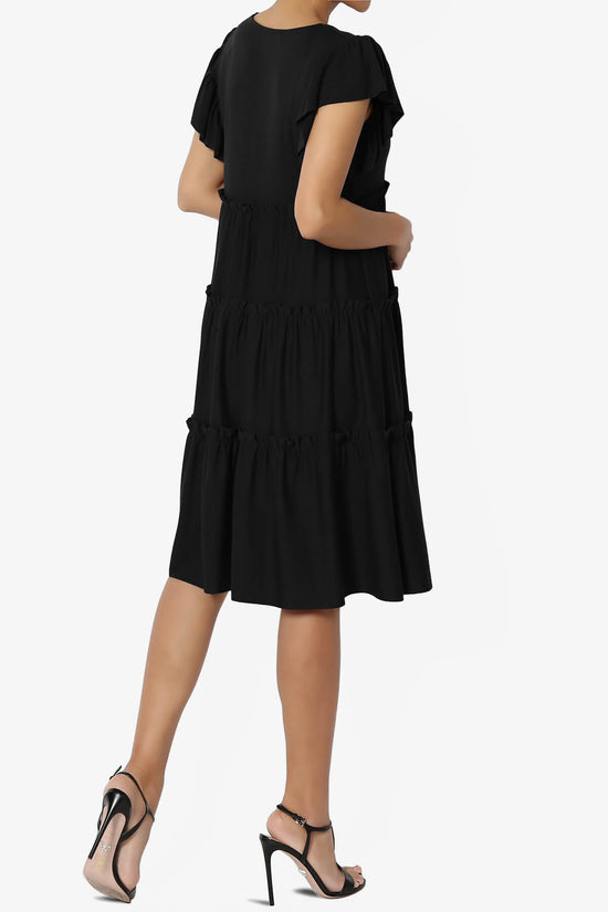 Load image into Gallery viewer, Minka Flutter Sleeve Tiered Ruffle Dress BLACK_4
