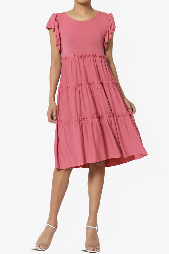 Load image into Gallery viewer, Minka Flutter Sleeve Tiered Ruffle Dress DESERT ROSE_1
