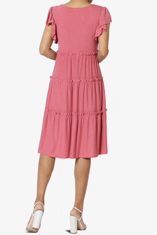 Load image into Gallery viewer, Minka Flutter Sleeve Tiered Ruffle Dress DESERT ROSE_2
