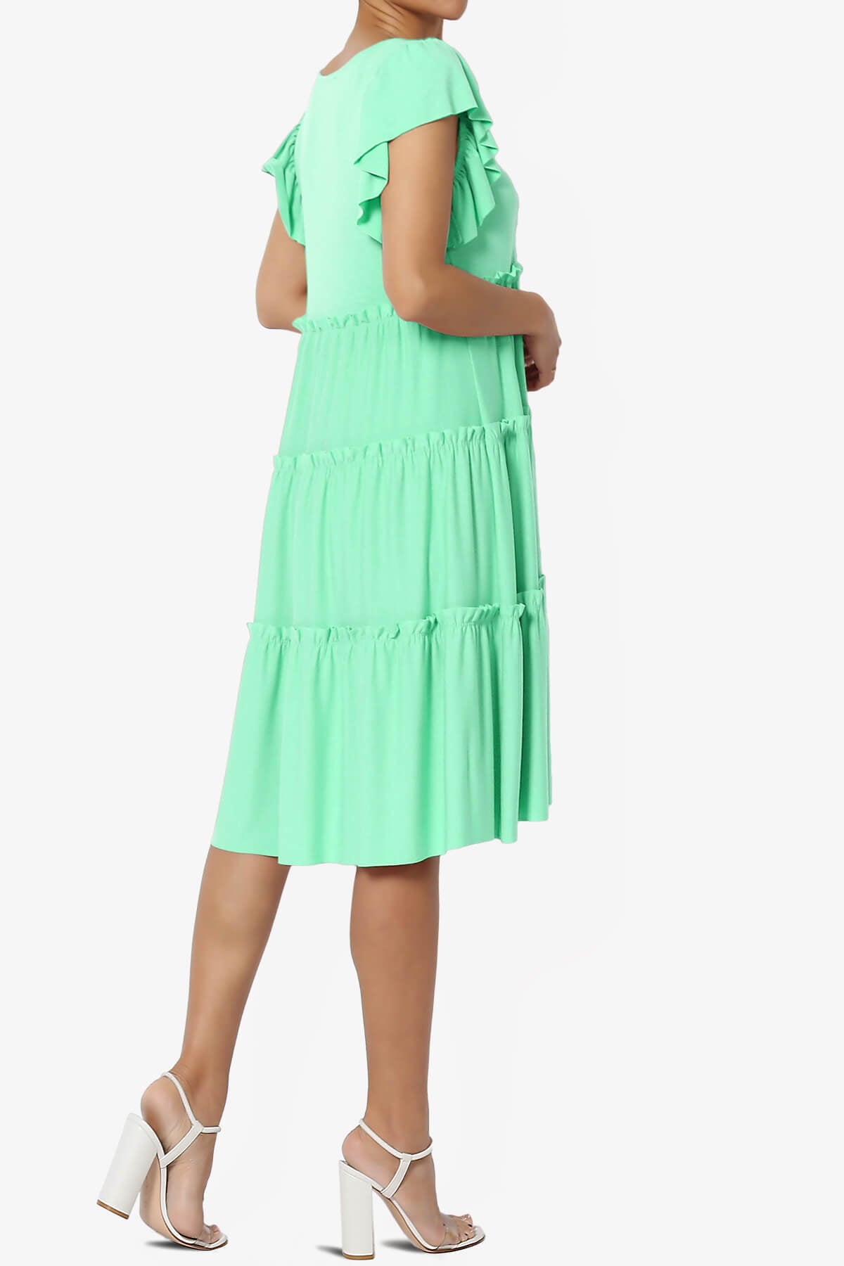 Load image into Gallery viewer, Minka Flutter Sleeve Tiered Ruffle Dress GREEN MINT_4
