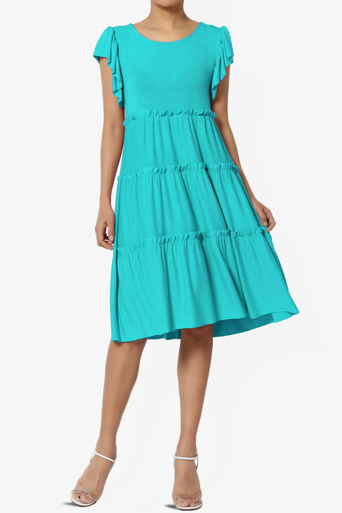 Load image into Gallery viewer, Minka Flutter Sleeve Tiered Ruffle Dress ICE BLUE_1
