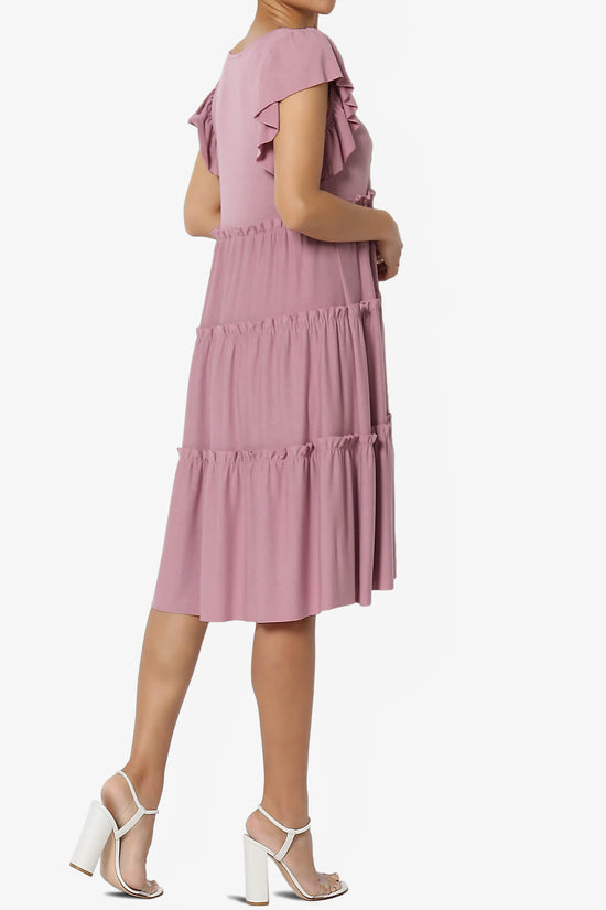 Load image into Gallery viewer, Minka Flutter Sleeve Tiered Ruffle Dress LIGHT ROSE_4

